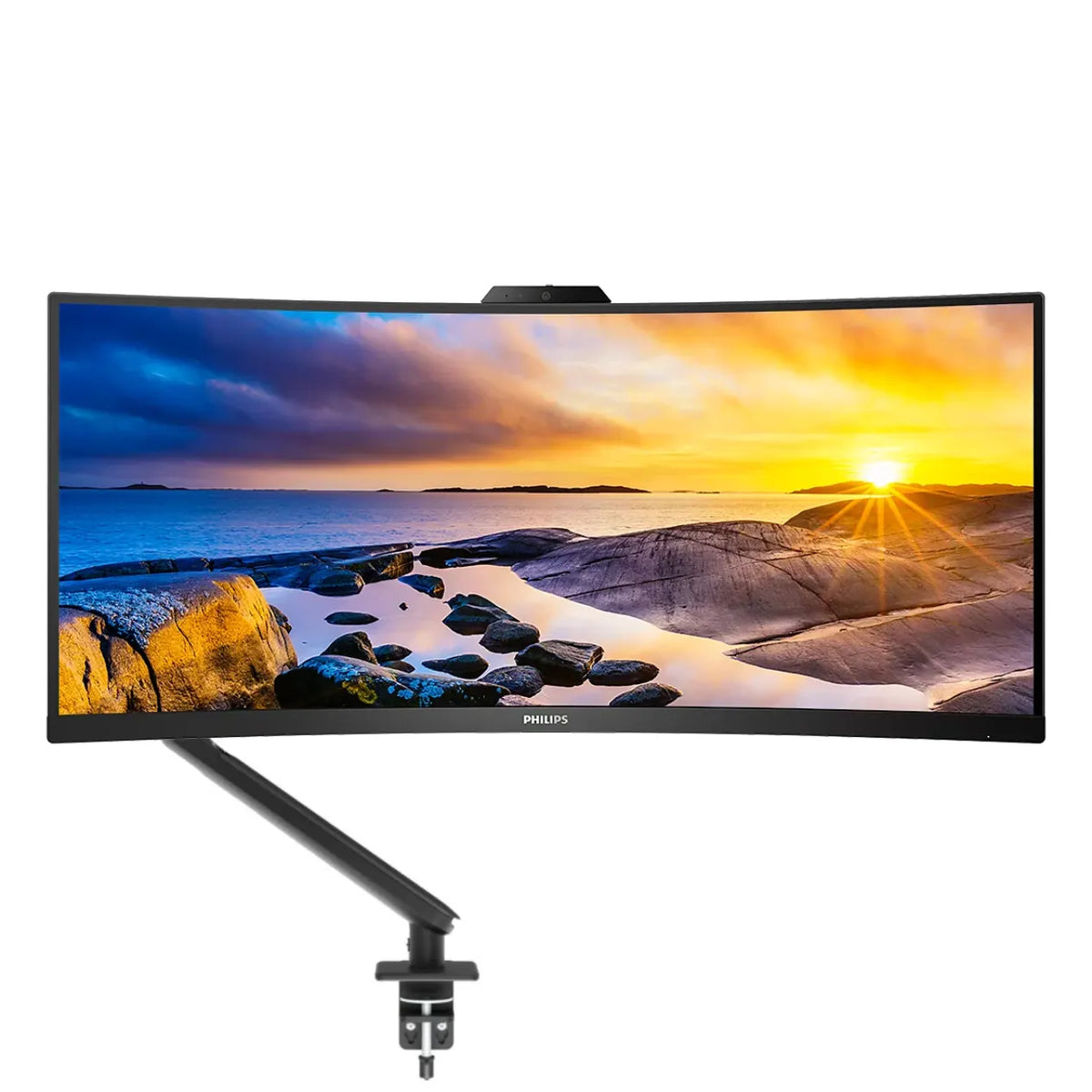 Mount Up! Bundle. 34" UWQHD 100Hz UltraWide Curved Monitor, 5MP Webcam & Ergonomic Arm - Monitors...