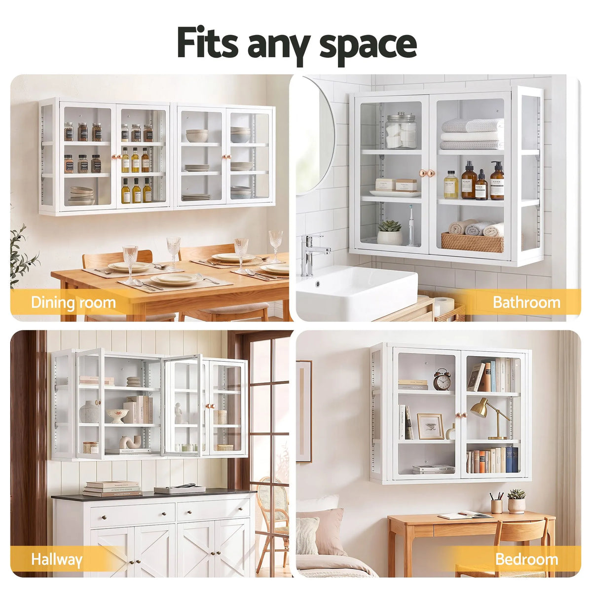 Artiss Buffet Cabinet Sideboard X2 Wall Mounted Clear Display Storage 60cm White - Image 9