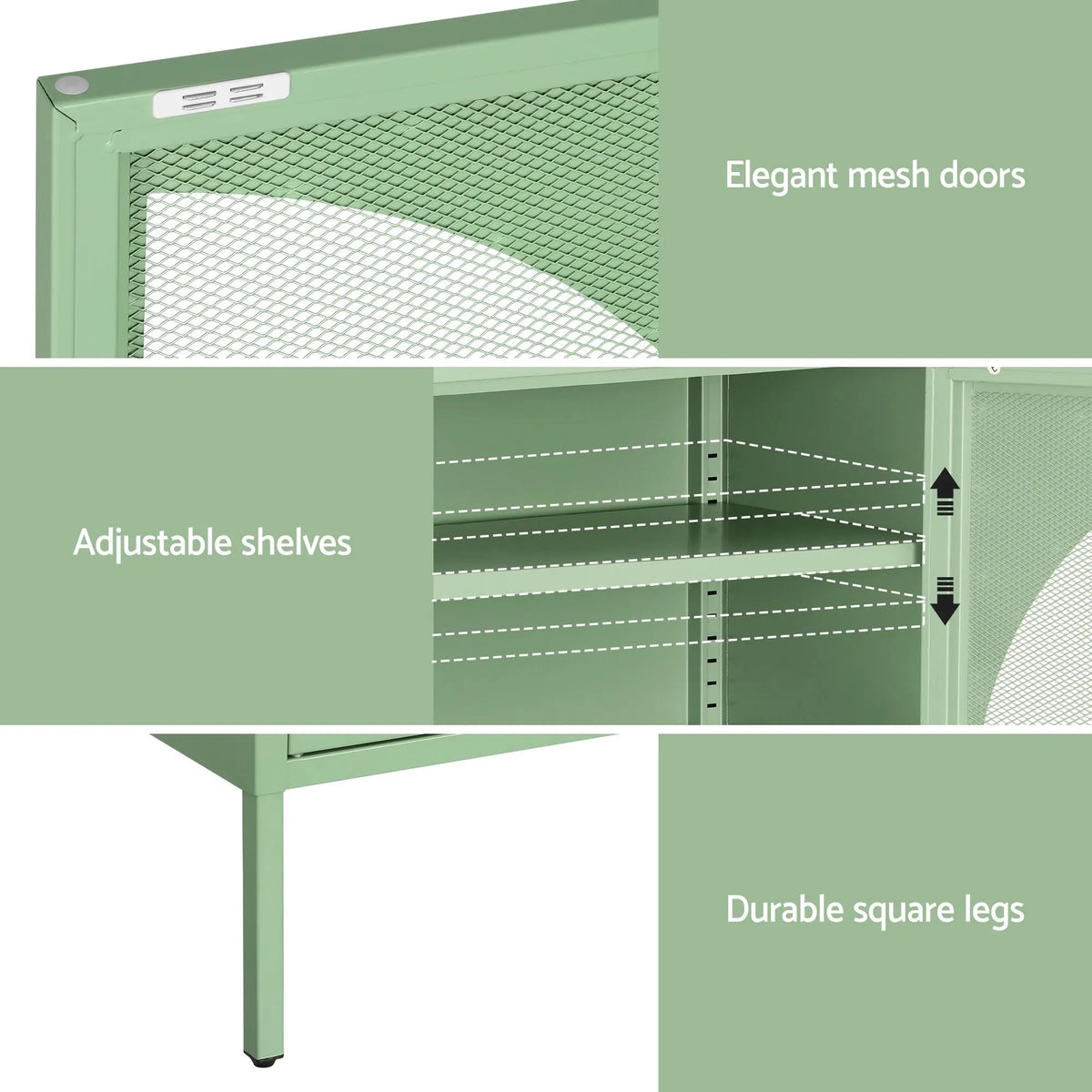 Artiss 2x Buffet Sideboard Cabinet ELSA Cupboard Storage Mesh Doors Metal Green - Image 7