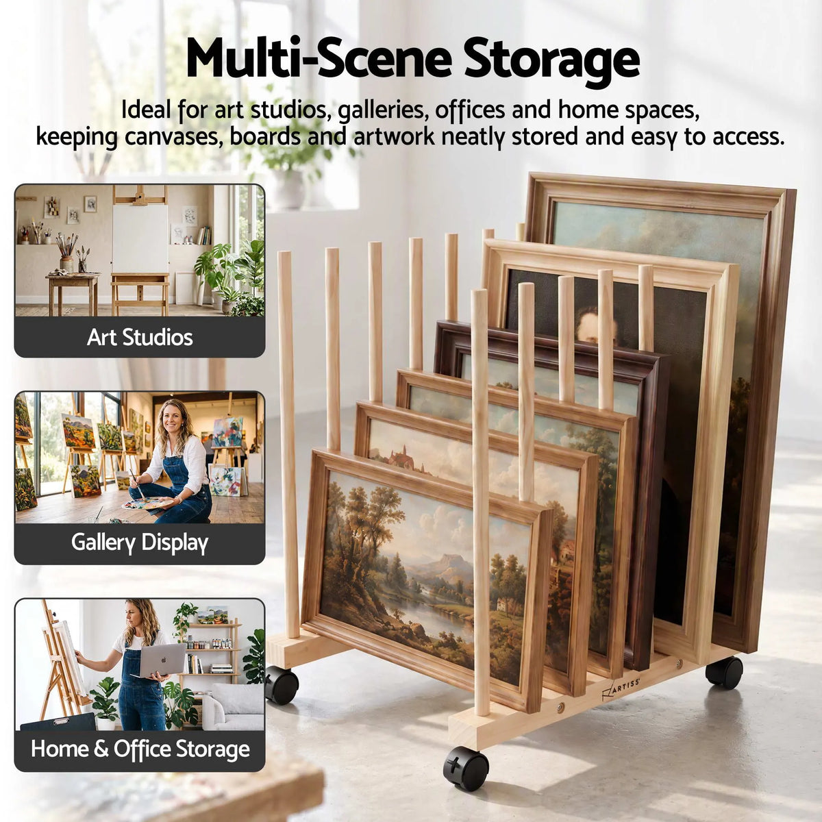 Artiss Wooden Art Drying & Canvas Storage Rack with Caster Wheels for Studio,Galleries,Classroom - Image 9