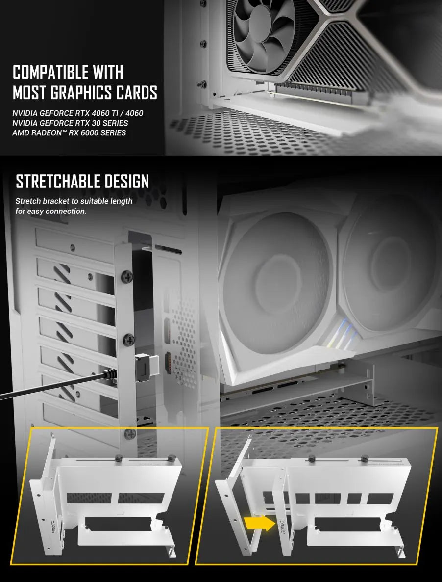 Antec Adjustable Vertical PCI Bracket withPCI-E 4.0 Cable Kit White (200mm) x 16 Speed, Gold Plat...