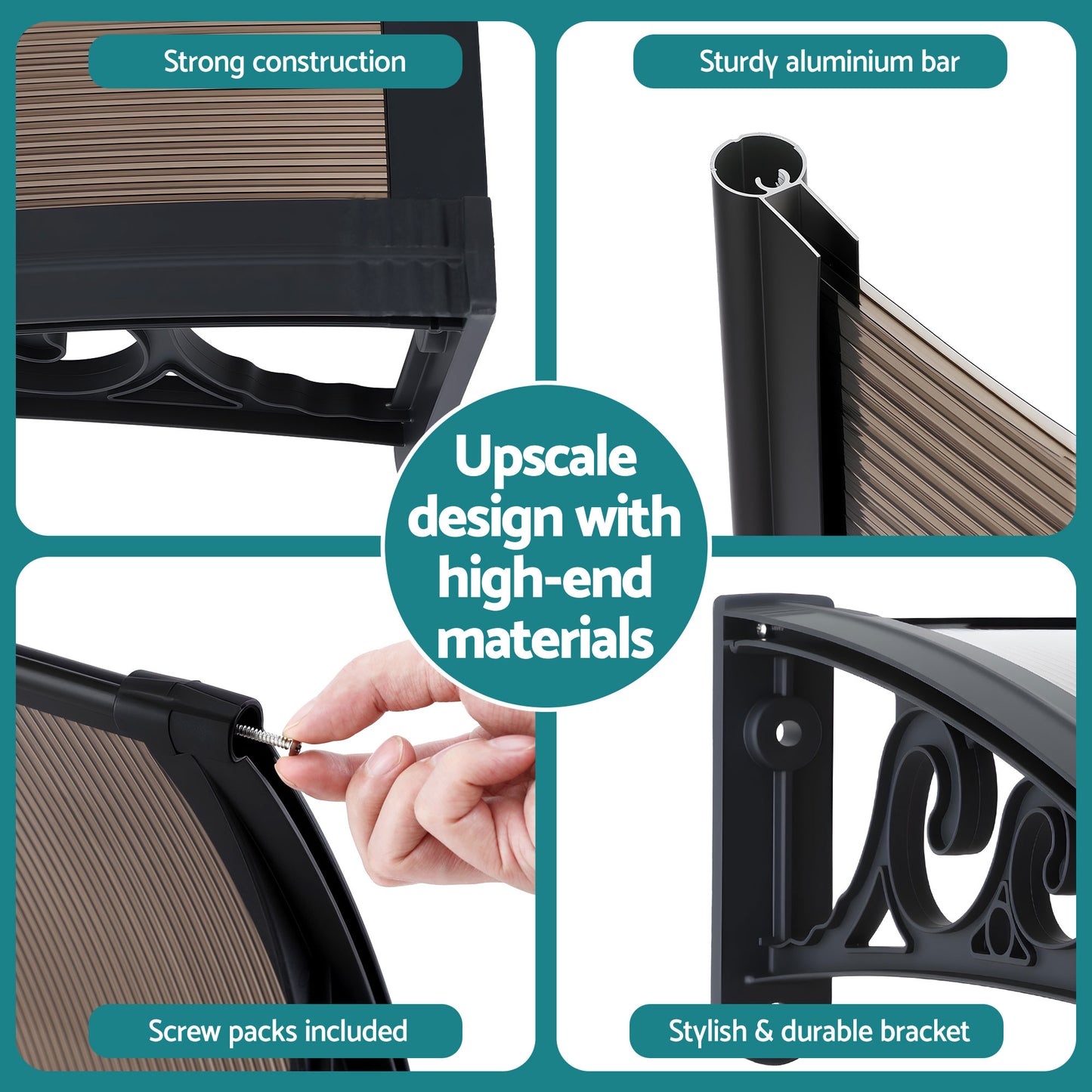 Instahut Window Awning Drainage 0.6mx0.6m Outdoor Brown - Image 9