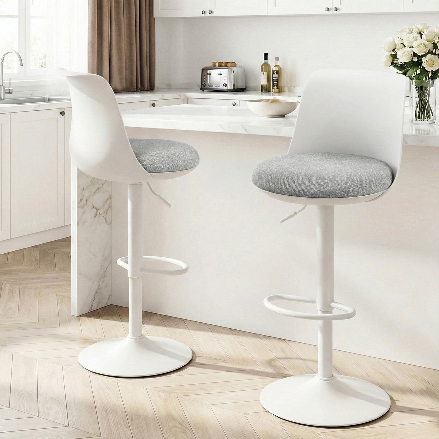 Artiss 2x Bar Stools Kitchen Swivel Gas Lift Counter Dining Chair Curved White - Image 9