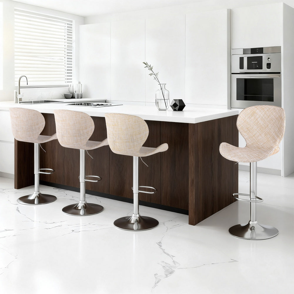 Artiss 4x Bar Stools Kitchen Swivel Gas Lift Counter Chair Wing PE Rattan Beige - Image 7