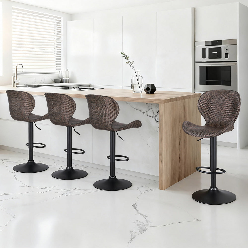 Artiss 4x Bar Stools Kitchen Swivel Gas Lift Counter Chair Wing PE Rattan Brown - Image 7