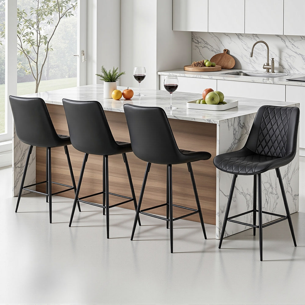 Artiss 4x Bar Stools Kitchen Dining Chair Counter Stool Diamond PU Leather Black - Image 7
