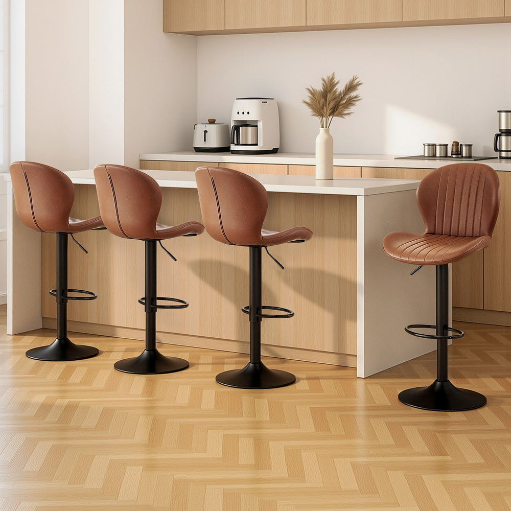 Artiss 4x Bar Stools Kitchen Swivel Gas Lift Counter Chair Shell Leather Brown - Image 7