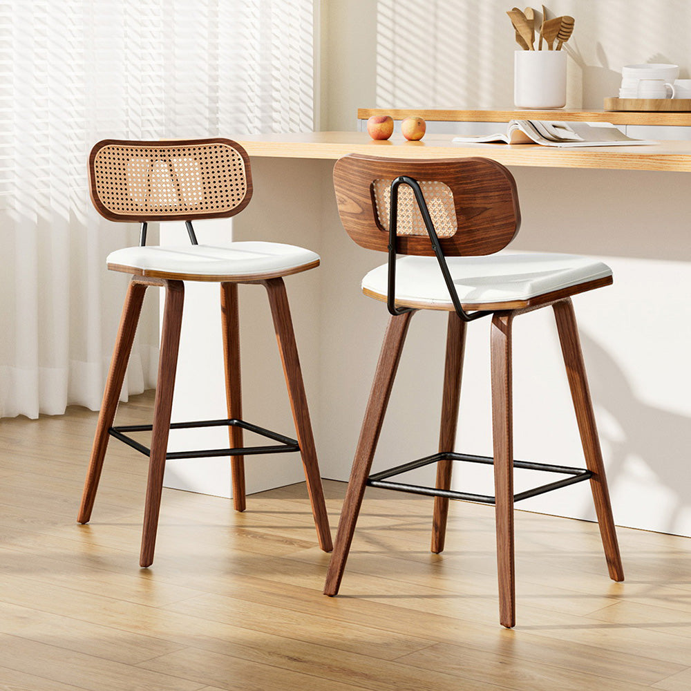2x Artiss Bar Stools Kitchen Counter Rattan Chairs PU Leather Padding - Image 7