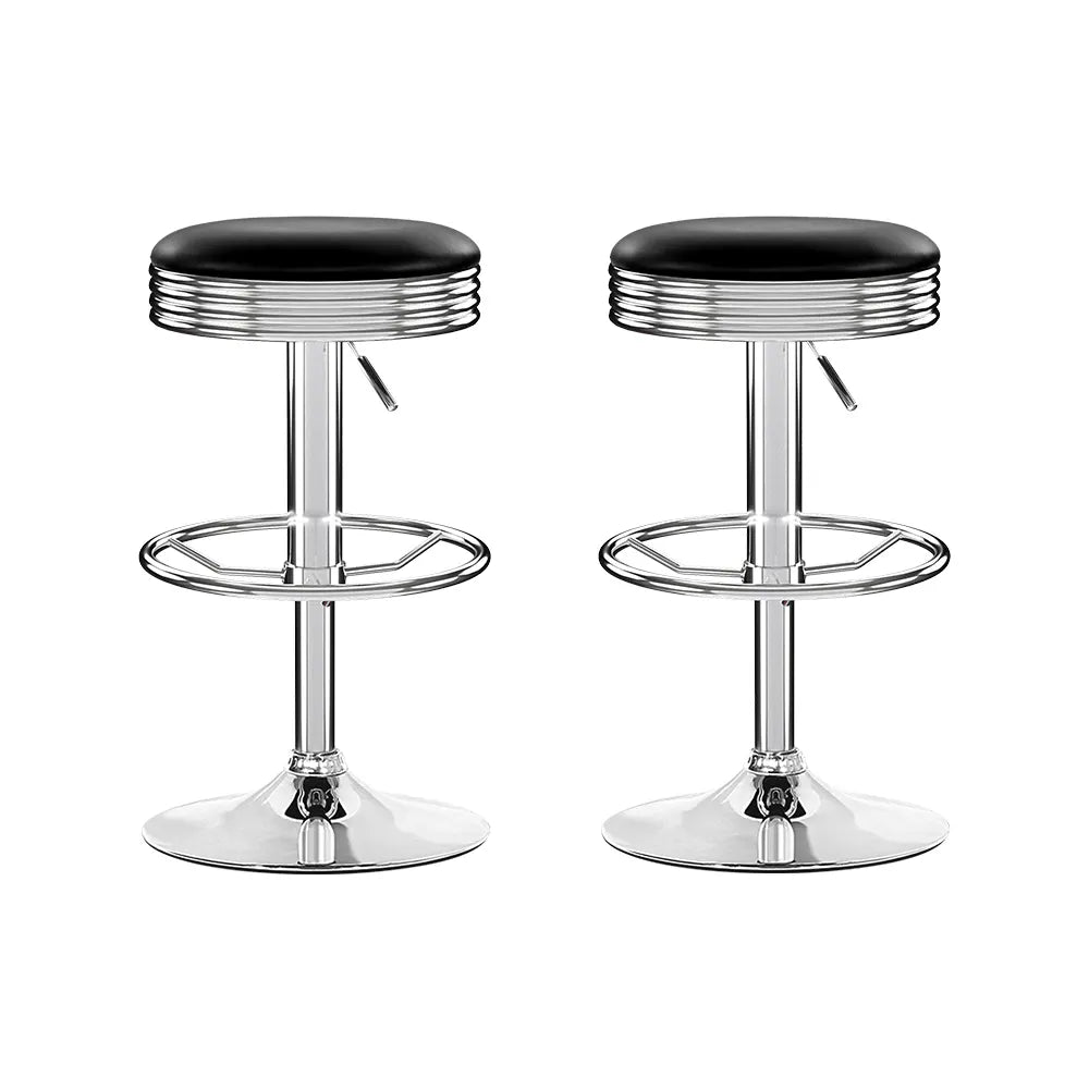 Artiss Set of 2 Backless PU Leather Bar Stools - Black and Chrome - Image 7