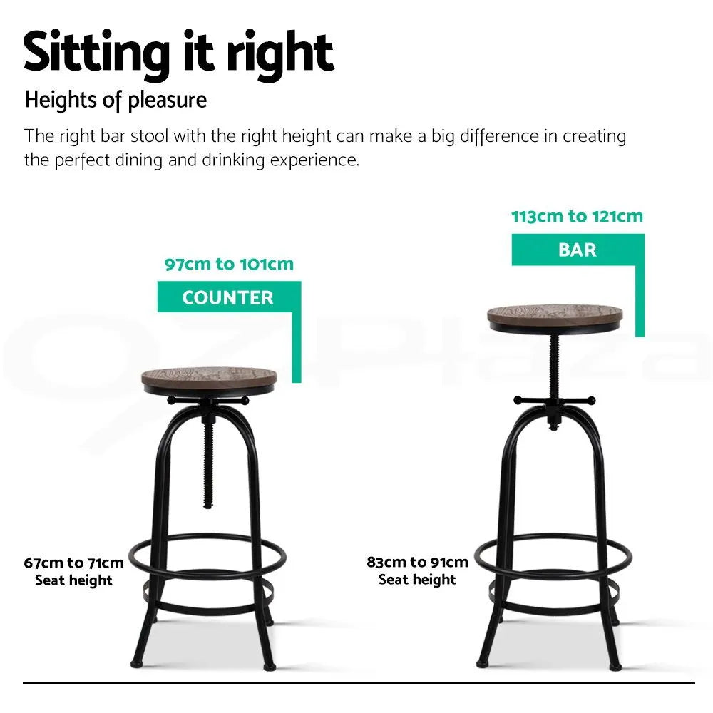 Artiss 3x Bar Stool Backless Swivel Counter Barstools 70-90cm Seat Height Adjustable Industrial - Image 9