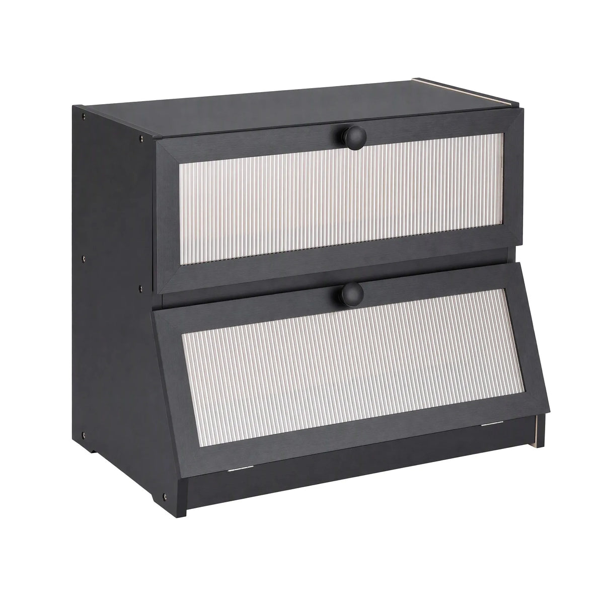 Artiss Bamboo Bread Box 2-Tier Kitchen Countertop Storage 40cm Black - Image 9
