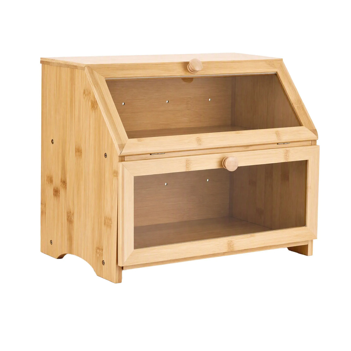 Artiss Bamboo Bread Box 2-Tier Kitchen Countertop Storage 39cm Natural - Image 9