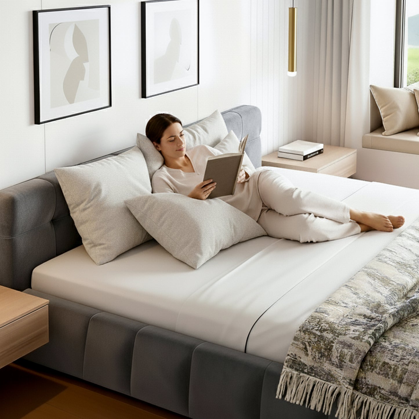 Artiss King Size Bed Frame Plush Soft Headboard Velvet Platform Base for Modern Bedrooms Grey - Image 7