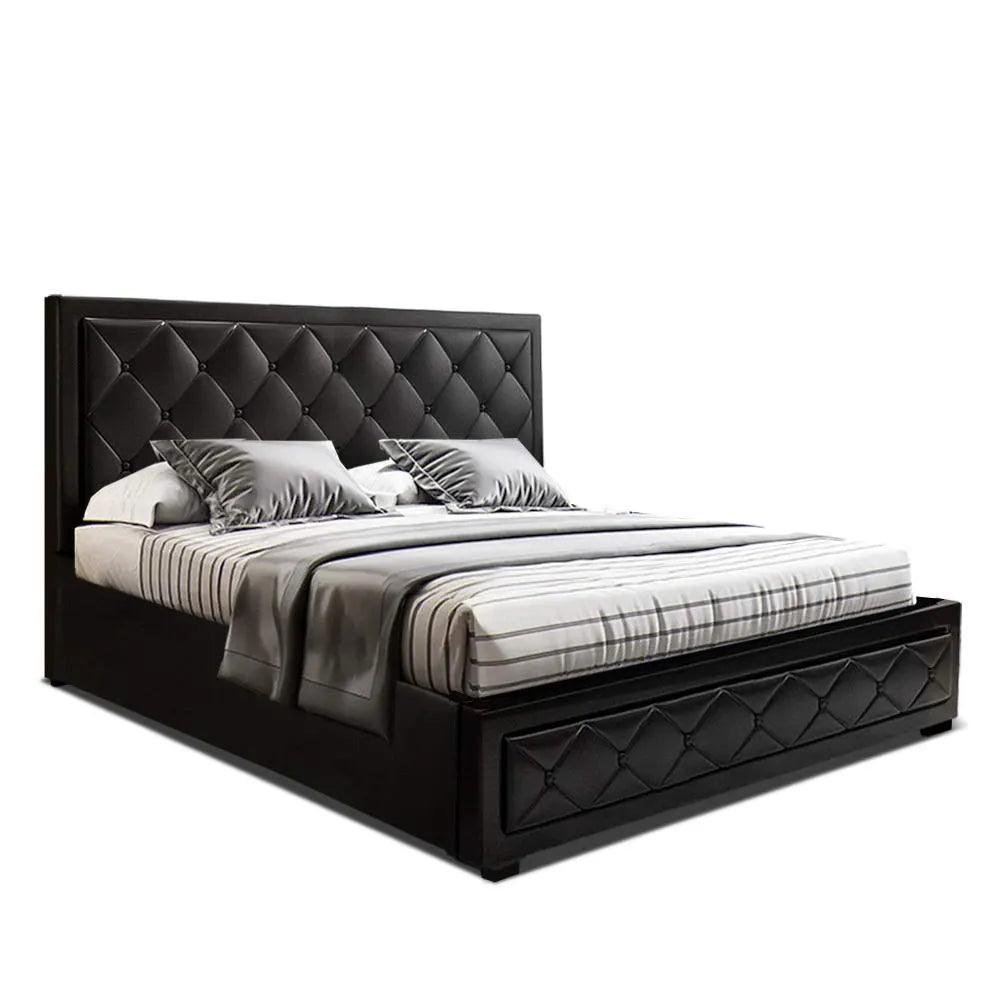 Artiss Bed Frame Queen Size Gas Lift Black TIYO - Image 8