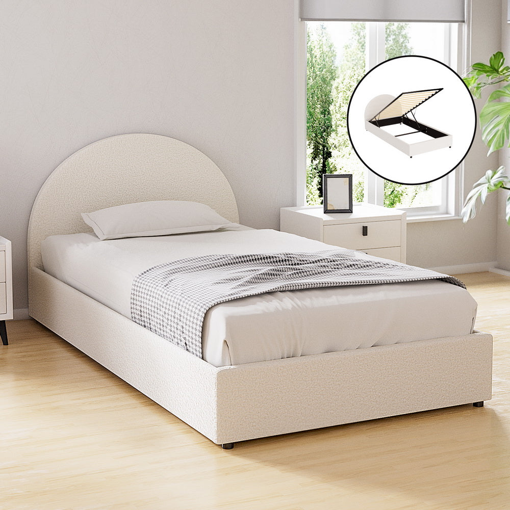 Artiss Bed Frame Gas Lift Strorage Beds Base Platform Boucle Fabric King Single ELLA - Image 7