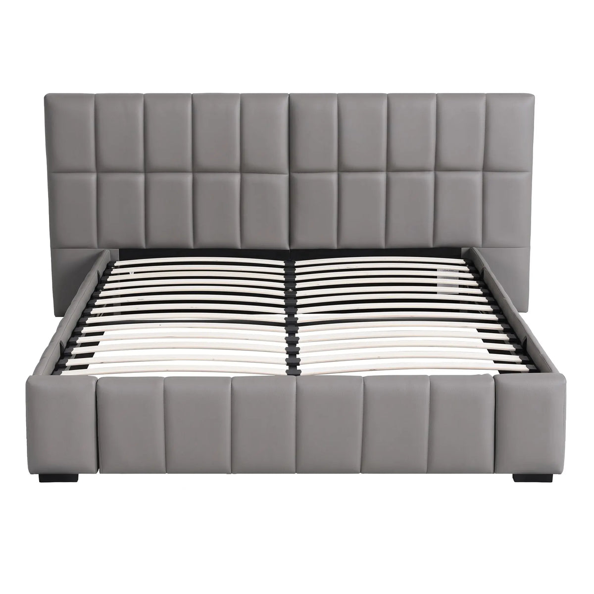 Artiss Double Size Upholstered Gas Lift Bed Frame with Foldable Bench PVC Leather Platform Bed with Storage - Image 4