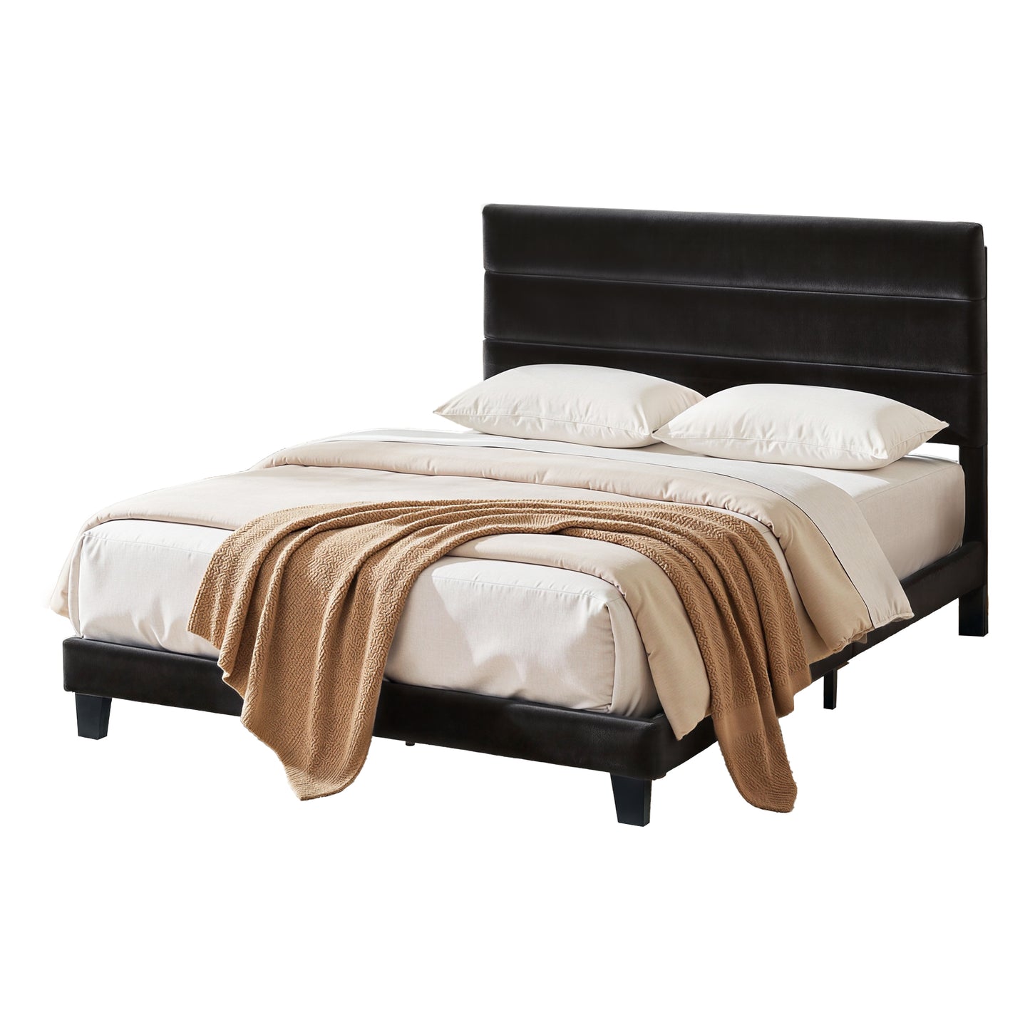 Artiss Double Bed Frame Upholstered Platform Base with Geometric Headboard Black Velvet - Image 8