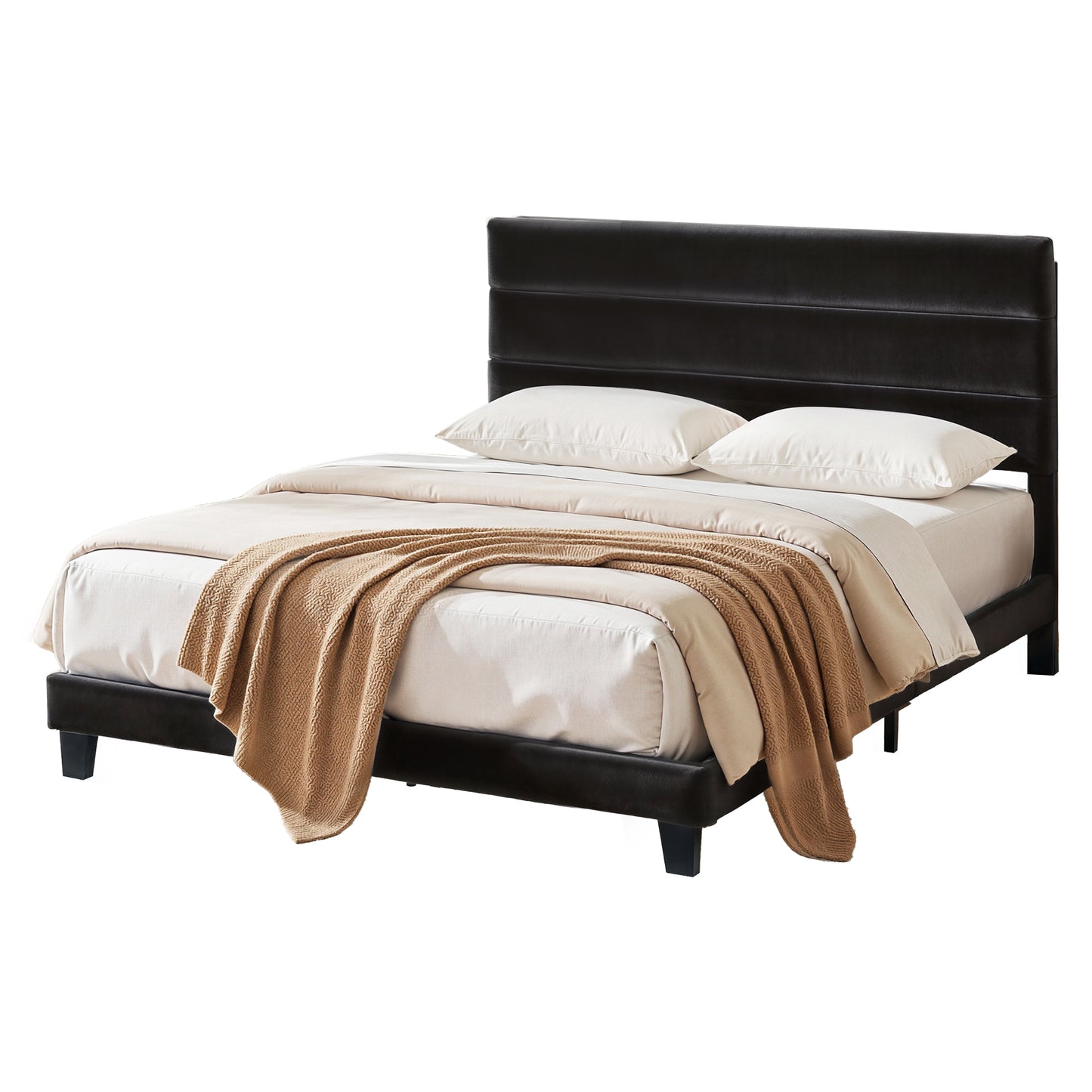 Artiss King Bed Frame Upholstered Platform Base with Geometric Headboard Black Velvet - Image 8