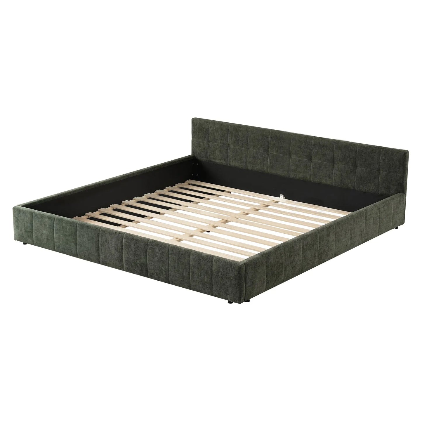 Artiss King Bed Frame Chenille Heavy Duty Platform Base Green 300kg Support No Box Spring Needed - Image 9