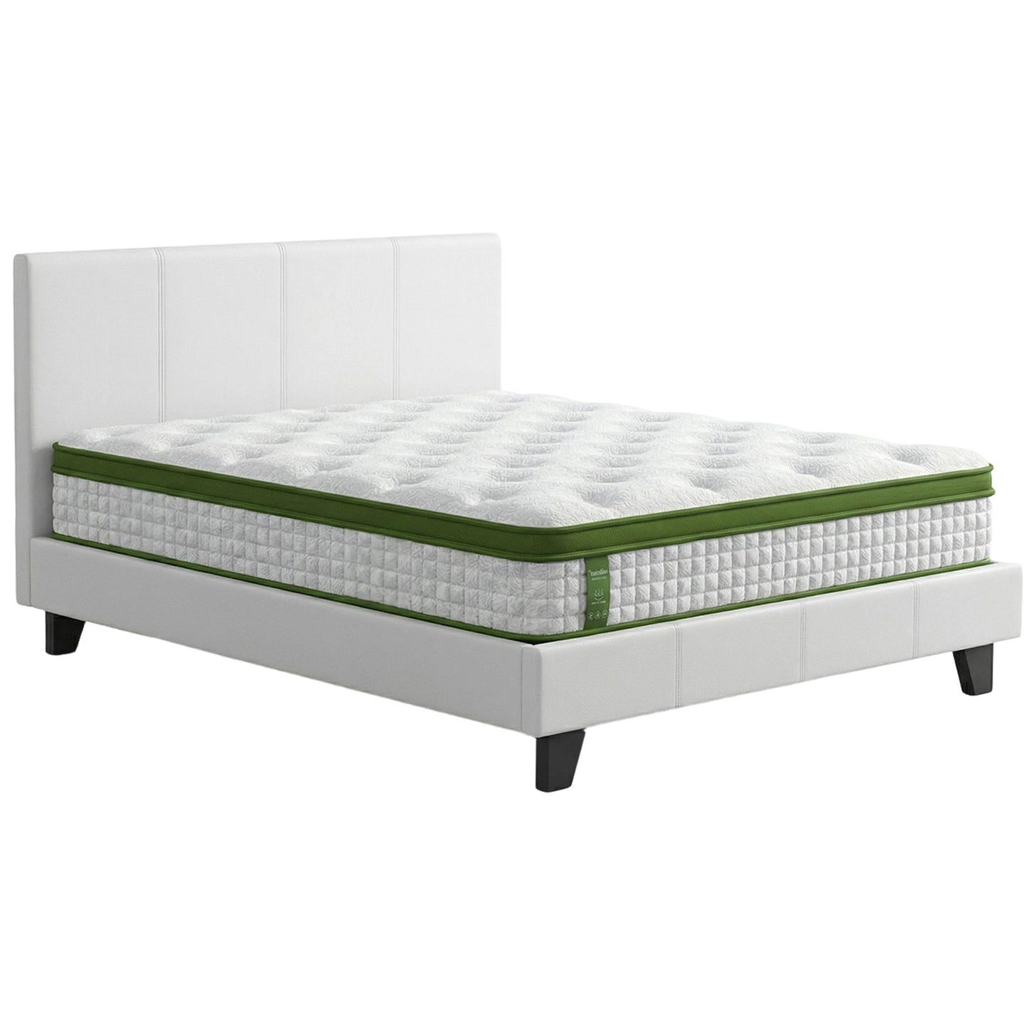 Artiss Double Bed Frame Platform White PVC Leather Hybrid Mattress Modern - Image 7