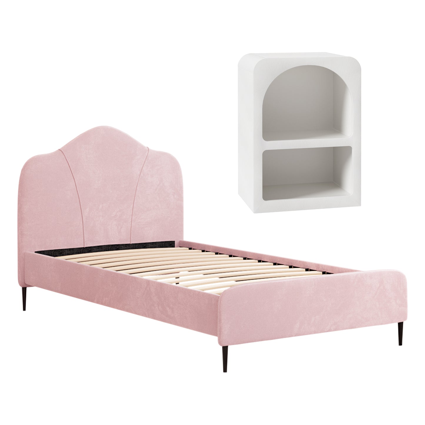 Artiss King Single Storage Bed Frame Velvet with Bedside Table Pink - Image 7