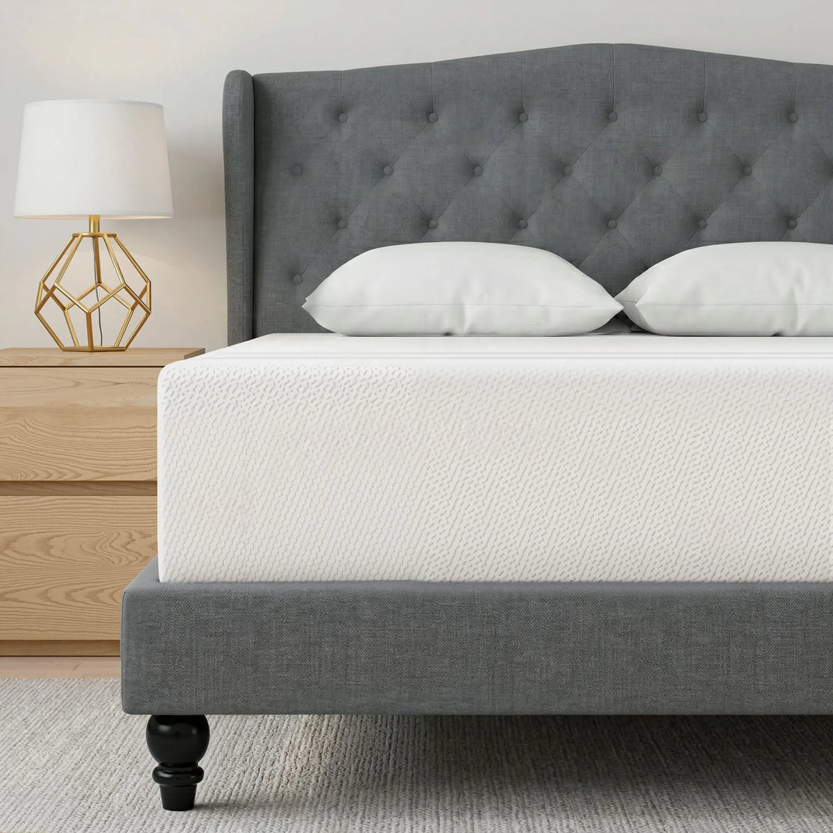 Artiss and BedStory Double Bed Frame and Mattress Set Memory Foam Cooling Gel Medium Soft Tufted Wing Headboard Grey - Image 9