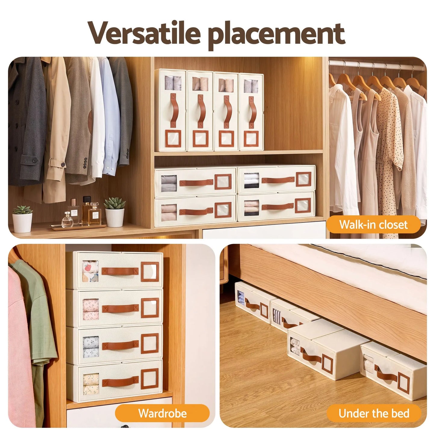 Artiss Bed Sheet Organisers Box 4Pcs Storage King Size Bedding Foldable Beige - Image 9