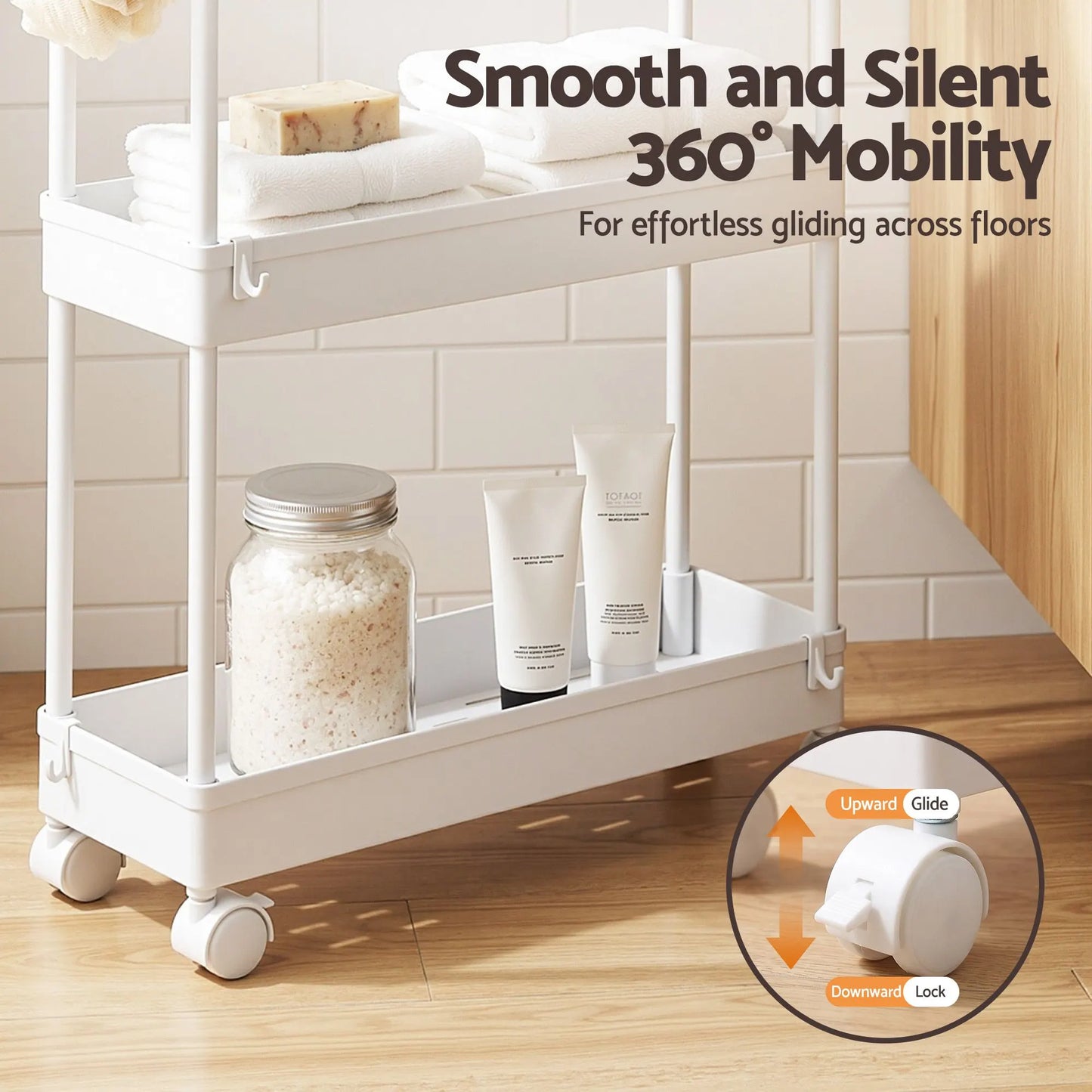 Artiss 3 Tier Slim Storage Trolley Narrow Utility Organiser Rack White - Image 9