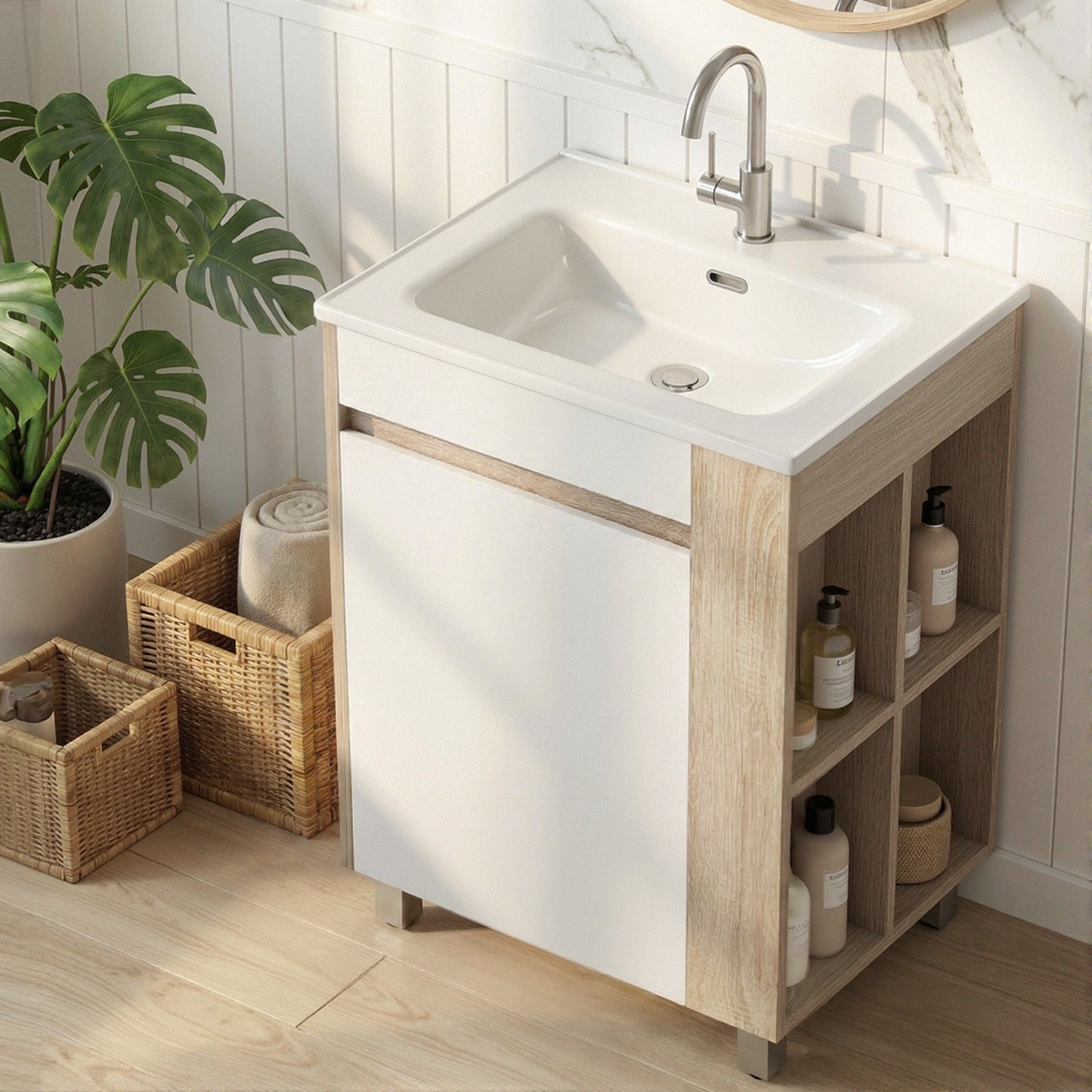 Cefito Vanity Unit 835mm Basin Bathroom Cabinet Side Storage Free Standing Sink - Image 9