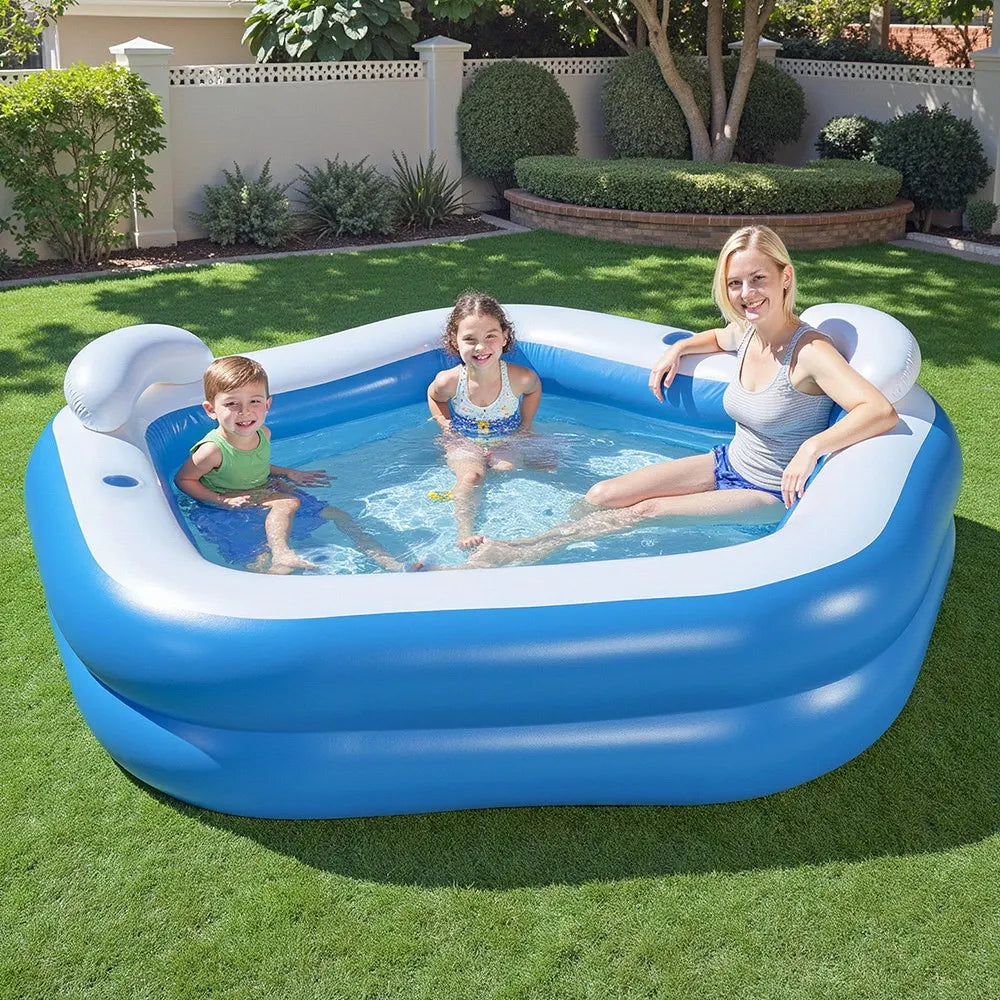 Bestway Kids Inflatable Pool Above Ground Pools Seat Cushions Cup Holder 213x206cm - Image 7
