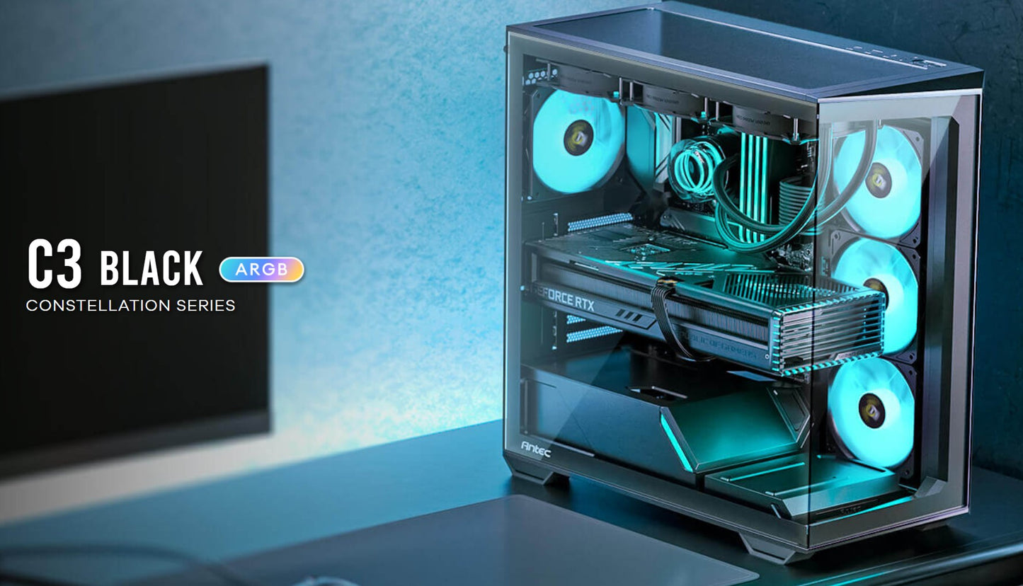 Antec C3 ARGB Black ATX, 270 Degrees View, 4x ARGB PWM Fans control, USB-C, 36CM top, 24cm Front... - Image 3