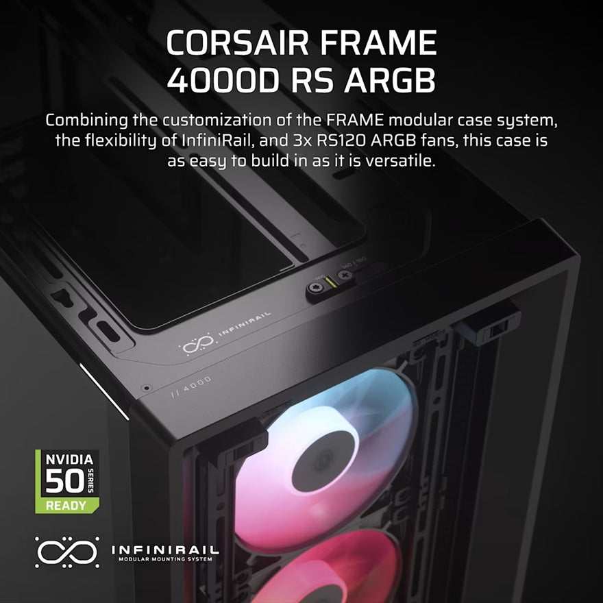 Corsair FRAME 4000D RS ARGB Modular Mid-Tower PC Case - Black, ATX, 430mm GPU, 170mm CPU cooler,... - Image 3