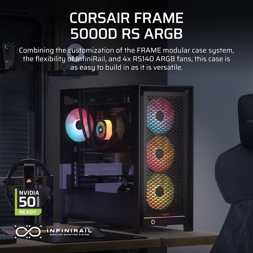 Corsair FRAME 5000D RS ARGB High-Airflow Mid-Tower PC Case - Black, ATX, 450mm GPU, 175mm CPU coo... - Image 2