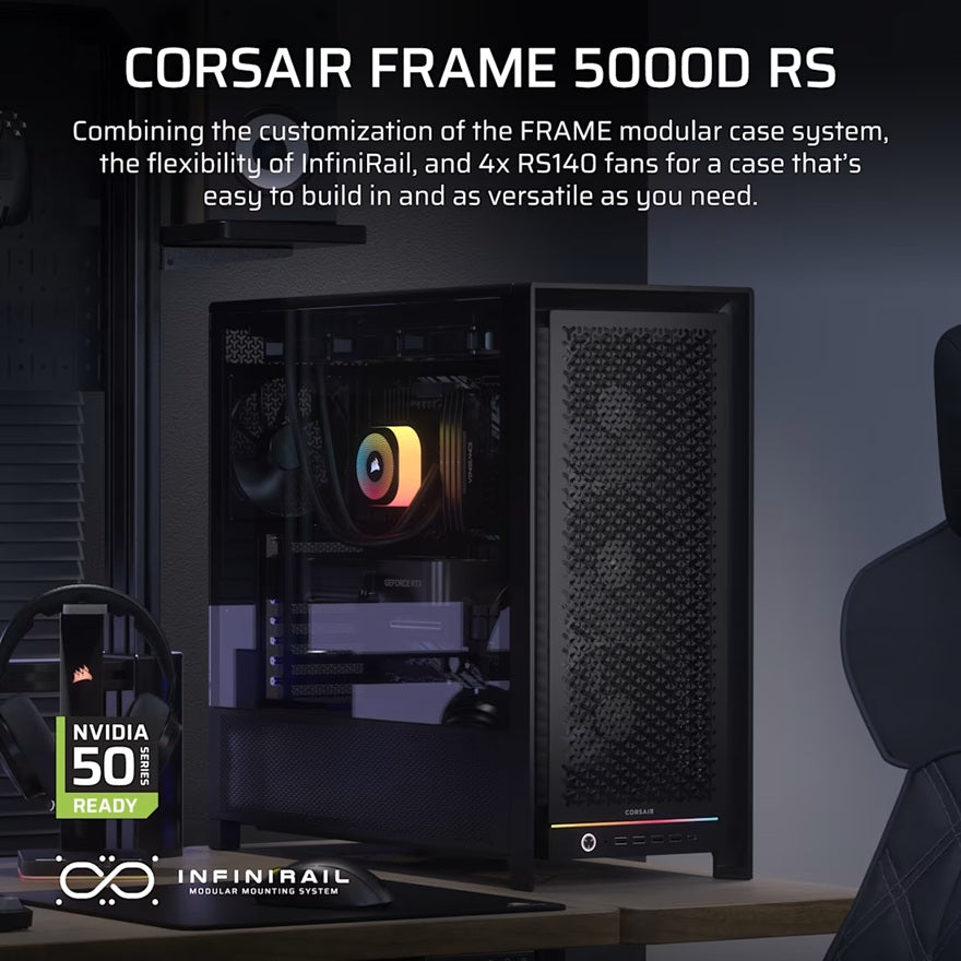 Corsair FRAME 5000D RS HIGH-AIRFLOW MID-TOWER PC CASE - BLACK, ATX, 450mm GPU, 175mm CPU cooler,... - Image 2