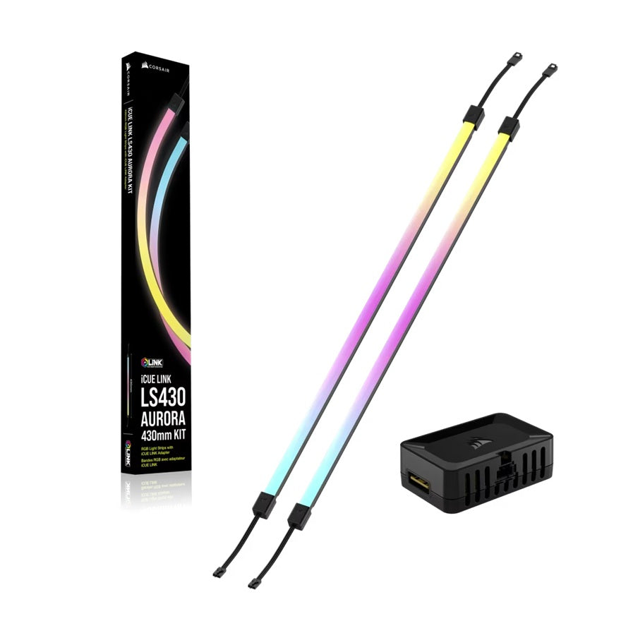 Corsair iCUE LINK LS430 Aurora RGB Light Strips - 430mm Kit – 430×10×10mm, magnetic mount, black,...