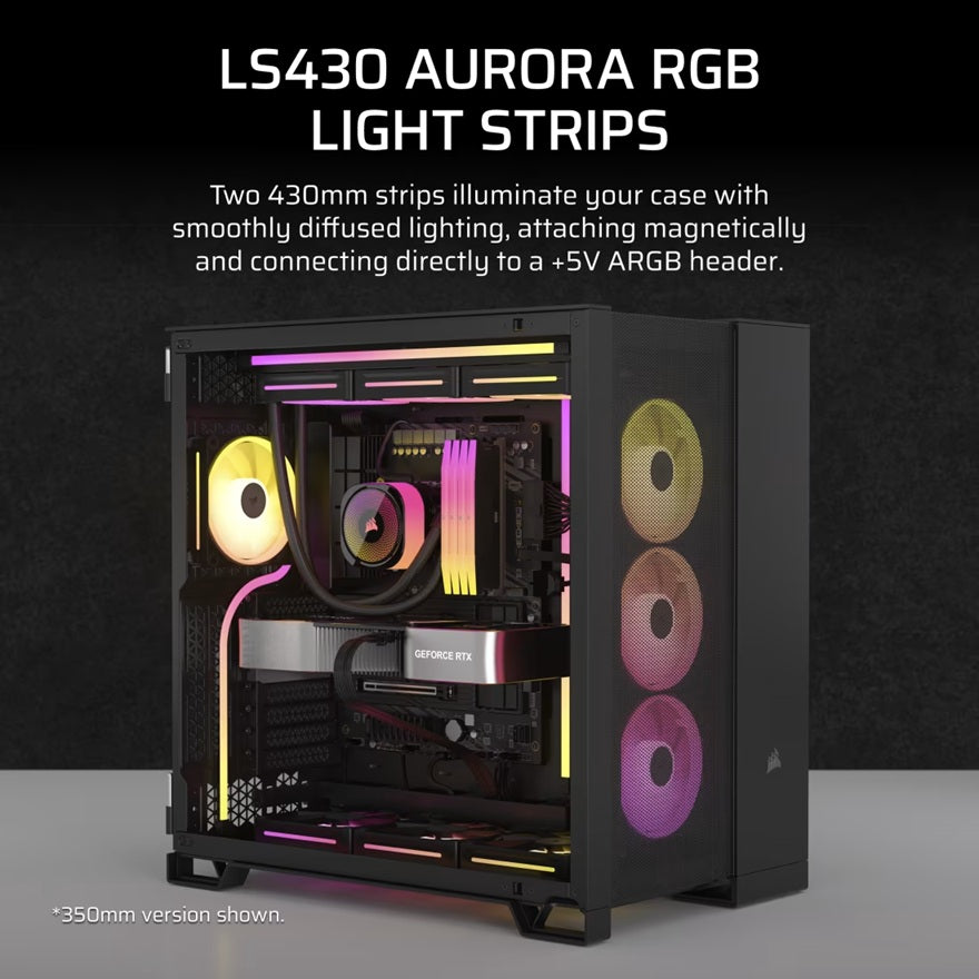 Corsair LS430 Aurora RGB Light Strips - 430mm – 430×10×10mm, black, magnetic mount, addressable L... - Image 4