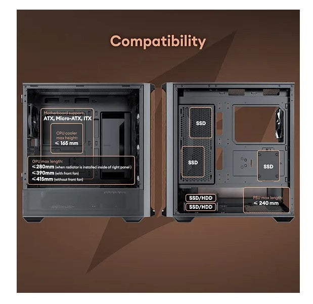 OKINOS Cypress P7 Genuine Walnut Wood Trim ATX, Type-C, Support 360mm Radiator on Top, 4 x 120mm... - Image 3