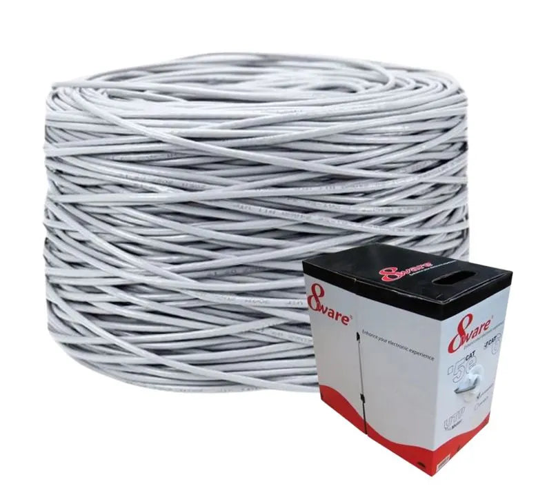 8ware CAT6 UTP Cable 305m Roll Grey Full Copper UTP stranded Wire Ethernet LAN RJ45 Network 24AWG...