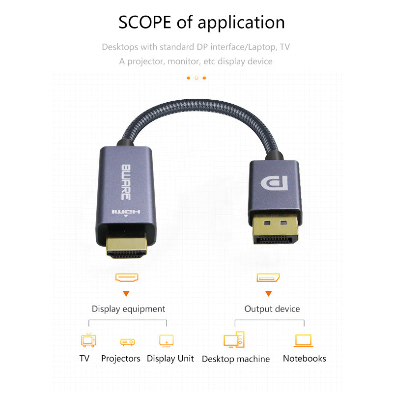 8ware 2m DisplayPort DP to HDMI 1.4v Male to Male Adapter Converter Cable Retail Pack 1080P Nylon... - Image 4