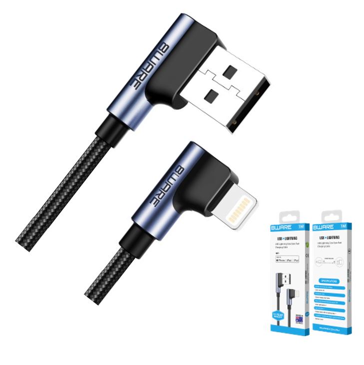 8Ware Premium 1m Apple Certified 90 Degree Angle USB A  to Lightning Data Sync Fast Charging Cabl...