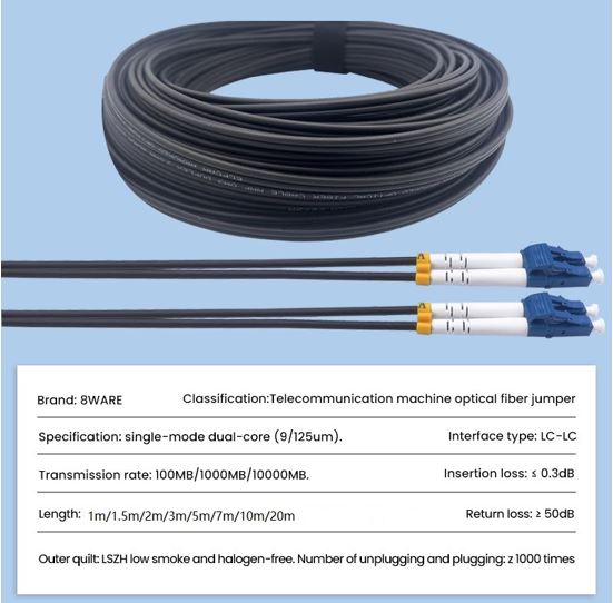 8ware 10m LC-LC OS2 Single Mode Dual-Core Fibre Optic Cable UPC Duplex Armoured Low Smoke Zero Ha... - Image 2
