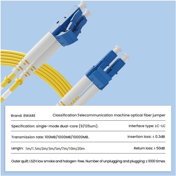 8ware 20m LC-LC OS2 Single Mode Dual-Core Fibre Optic Cable UPC Duplex Armoured Low Smoke Zero Ha... - Image 2