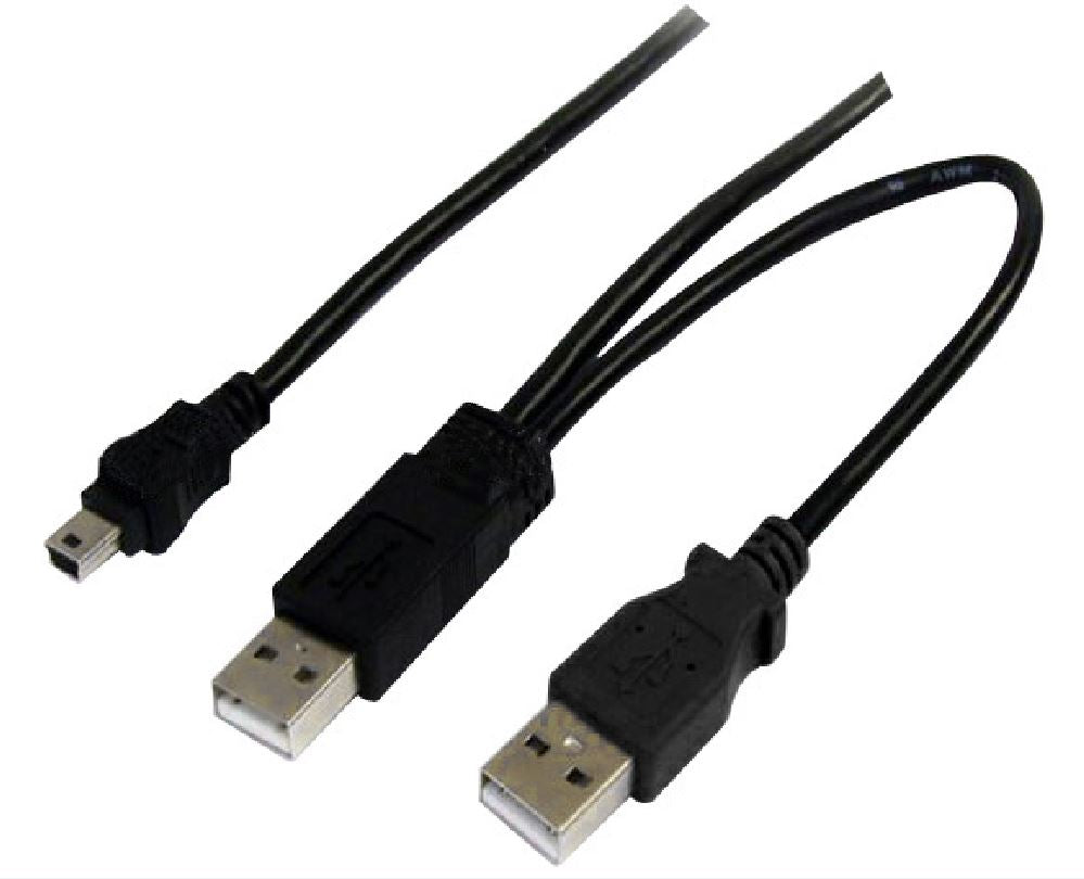 Astrotek USB 2.0 Y Splitter Cable - Type A Male to Mini B 5 pins 1m + USB Type A Male 2m Black Co...