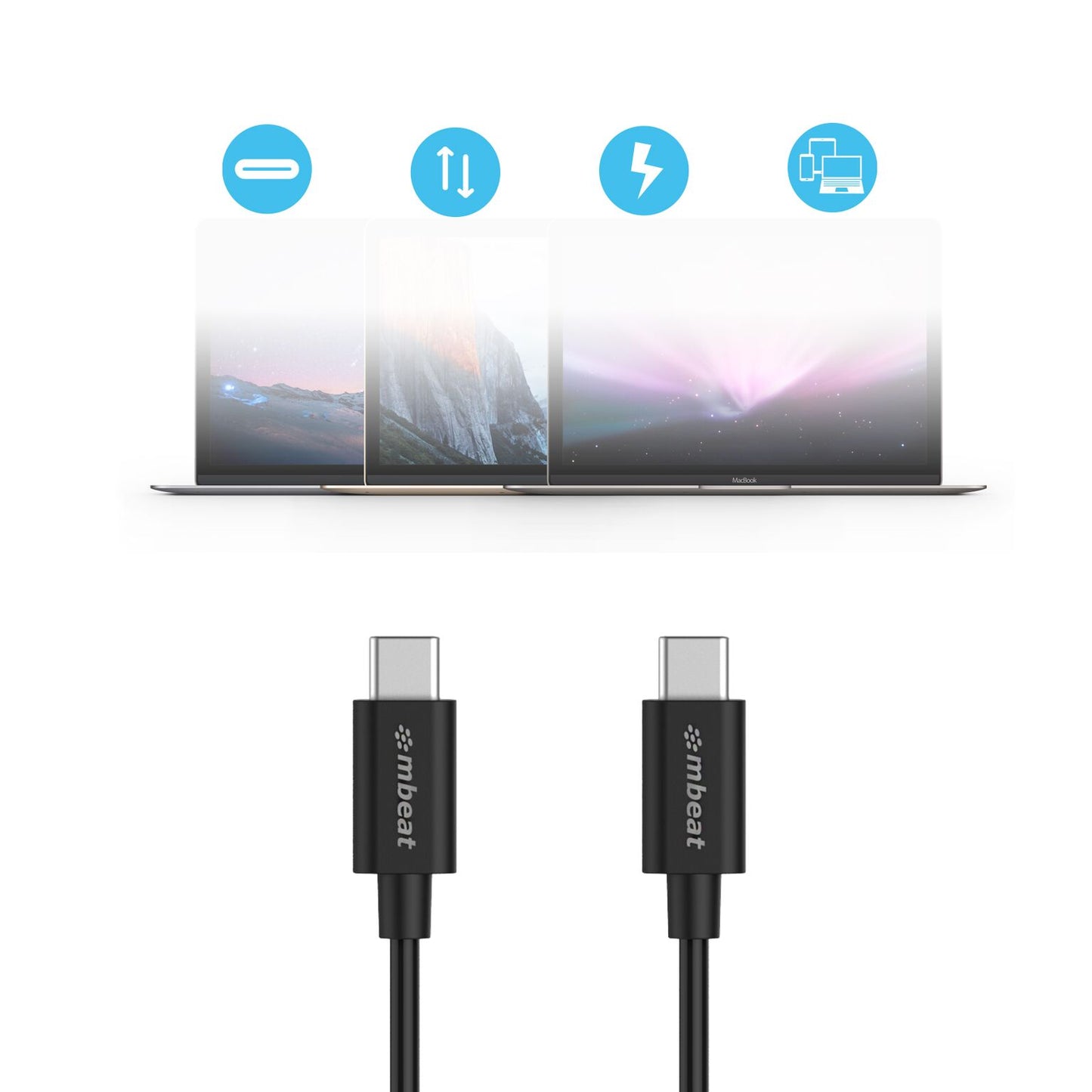 mbeat® Prime 1m USB-C to USB-C 2.0 Charge And Sync Cable High Quality/Fast Charge for Mobile Phone Device Samsung Galaxy Note 8 S8 9 Plus LG Huawei