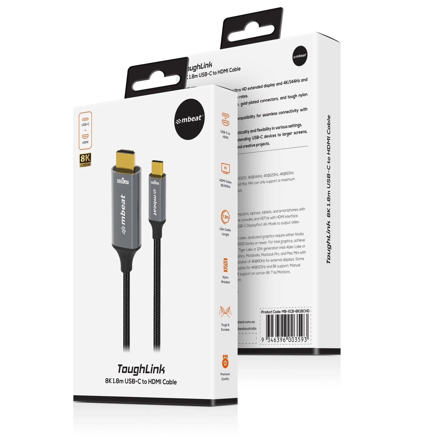mbeat® Tough Link 8K 1.8m USB-C to HDMI Cable Host Interface: USB-C Output Interface: HDMI USBC... - Image 4