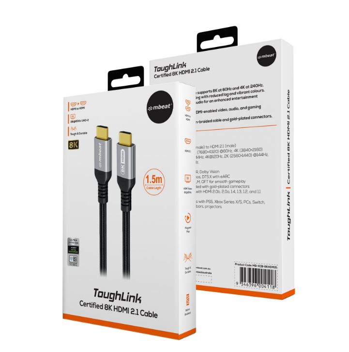 mbeat® Tough Link 1.5m Certified 8K HDMI Cable - Space Grey HDMI 2.1 (male) to HDMI 2.1 (male) 5... - Image 4