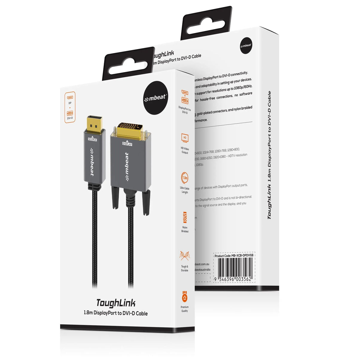 mbeat® Tough Link 1.8m DisplayPort to DVI-D Cable Effortless plug and play Resolutions up to 1080... - Image 4