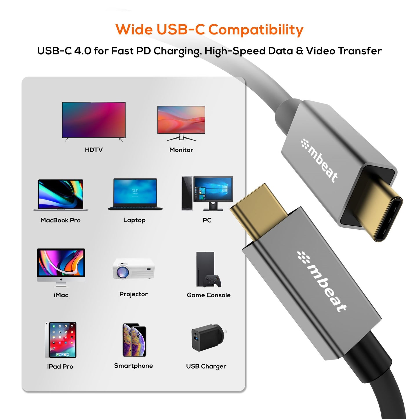 mbeat® Tough Link 1m USB 4.0 USB-C Cable - Space Grey Video Resolution: Maximum 8K/60Hz Package W... - Image 3