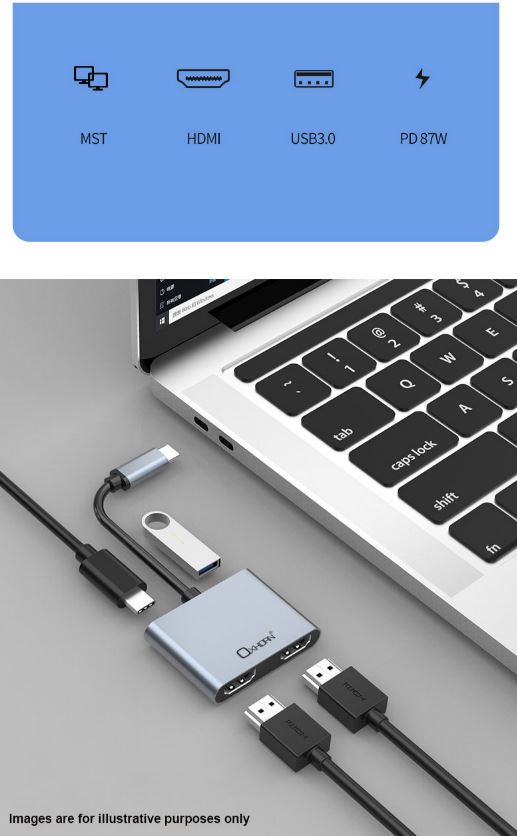 Oxhorn 4-in-1 USB-C to 2x HDMI 1xUSB3.0 1xUSB-C Charging Port 100W Power Delivery Support 4K@30Hz... - Image 4