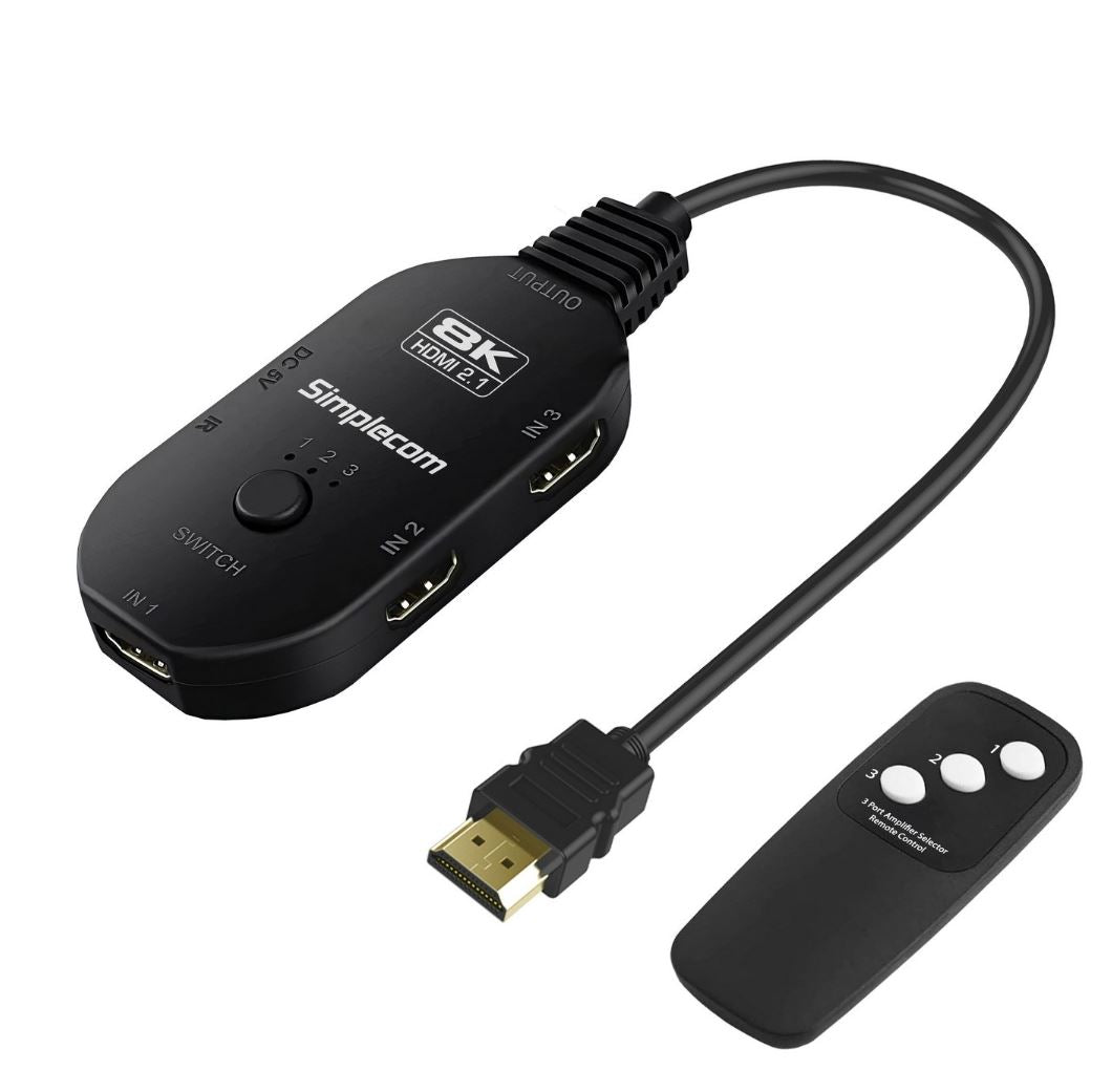 Simplecom CM353 3-Port HDMI 2.1 Switch 3 IN 1 OUT Splitter HDCP 2.3 8K@60Hz - Cables - Image 2